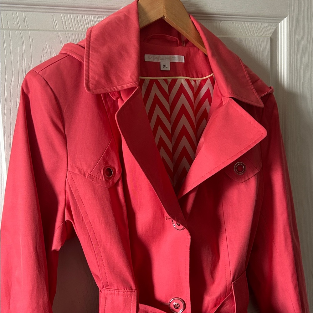 Via Spiga‎ Womens Spring Midi Length Belted Hooded Trench Coat in Coral Size XL - Picture 3 of 14